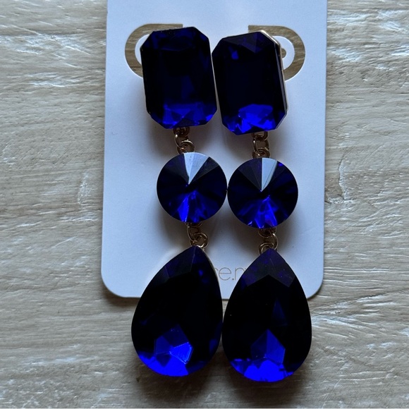 Blue Gem Stone Statement Earrings - Picture 4 of 6